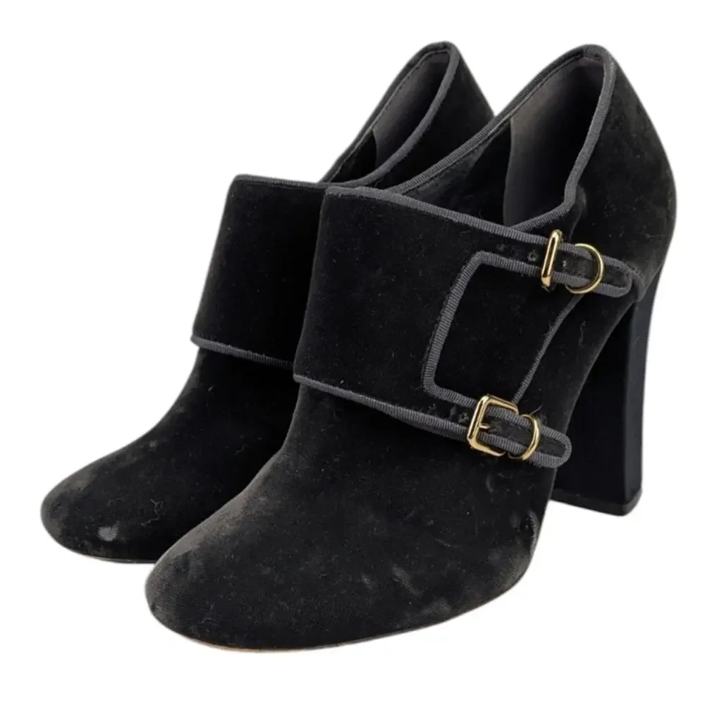 Tory Burch Carley Velvet Monk Strap Booties $395 Size 7.5M   S3984
